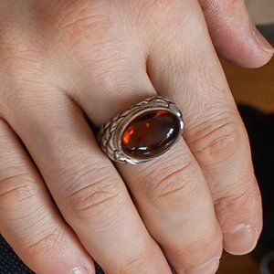 Baltic Amber Silver Ring, 100% Natural Cognac Amber 925 Silver Ring, Size 9 US